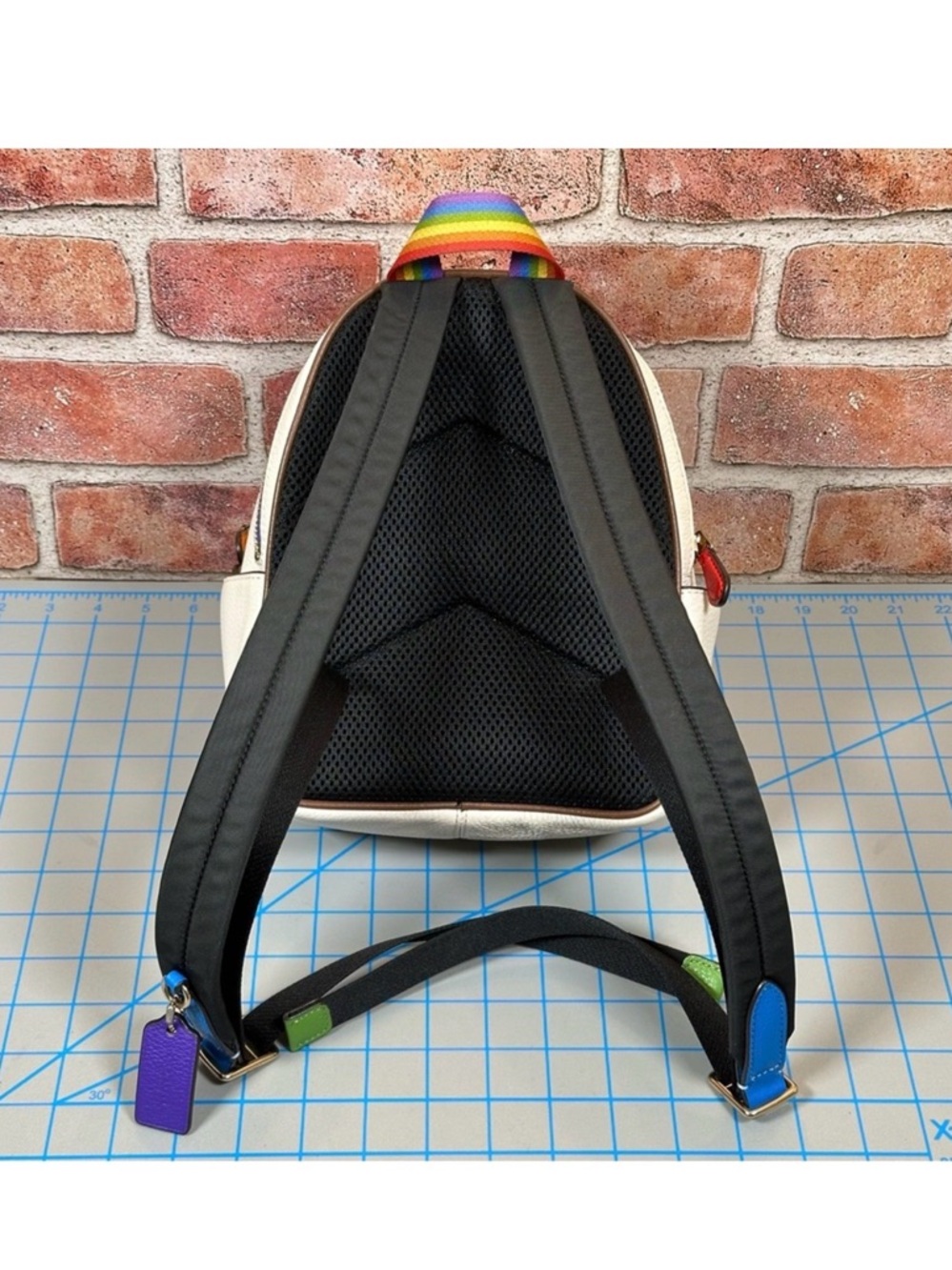 Coach Mini Court Backpack, Pebbled Leather, Iconic Rainbow Coach Pride Logo - Picture 2 of 12